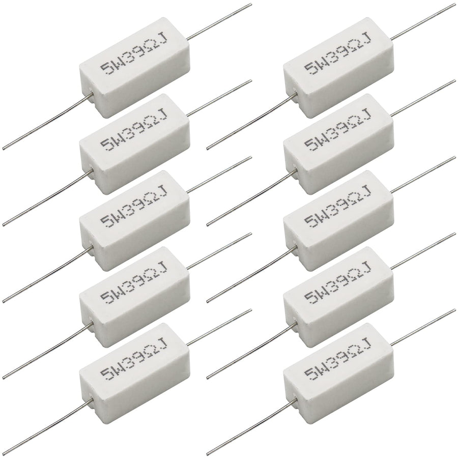 Cement Resistor,10 PCS 5W 39 Ohm 5% Axial Lead Wire Resistor White Wound Fixed Ceramic Cement Resistors Wirewound Cement Power Resistors Flame Heat Moisture Resistance Precharge Horizontal Resistors
