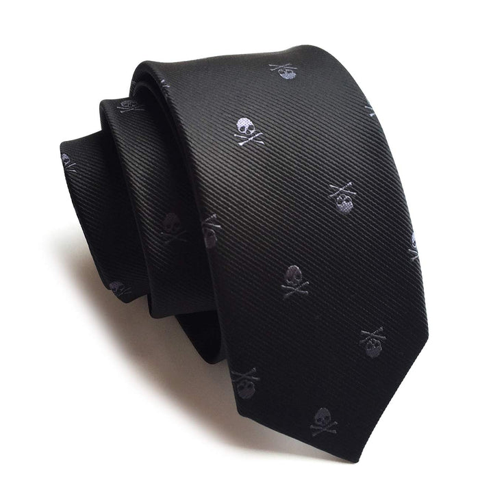 Elfeves Boys Skinny Slim Tie Repp Grey Skull Black Fun 