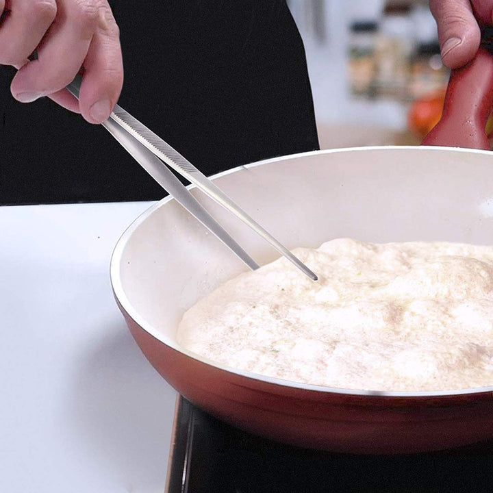 Kitchen Tweezers (12 Inch) Stainless Steel Tongs Set of 2 with Precision Serrated Tips for Cooking and Medical