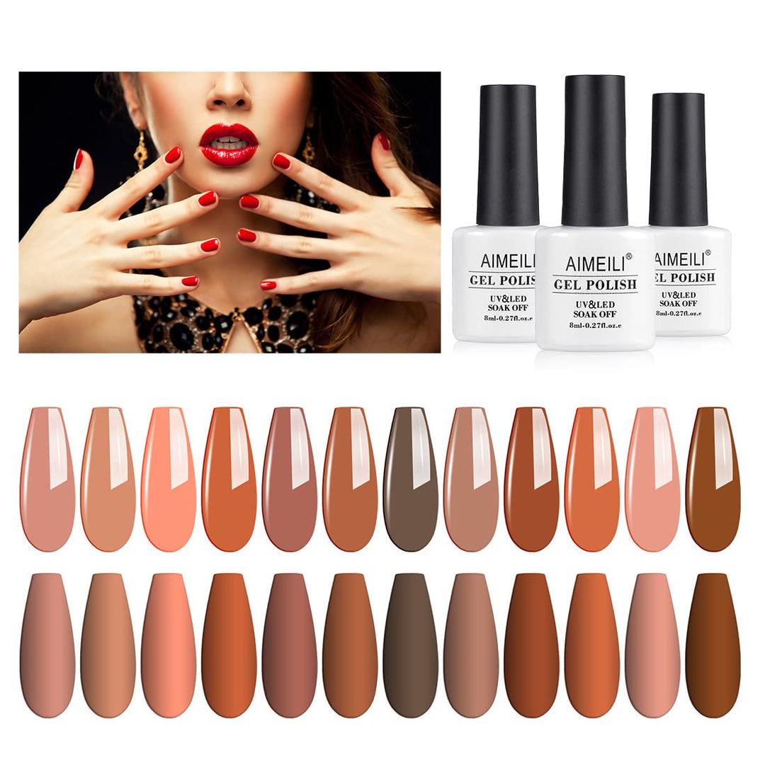Soak Off U V LED Nude Brown Gel Nail Polish Color, Nudes Neutral Color Gel Kit for Halloween Nail Art Gifts for Women Mother Gift Set Of 12pcs X 8ml - Kit Set 1