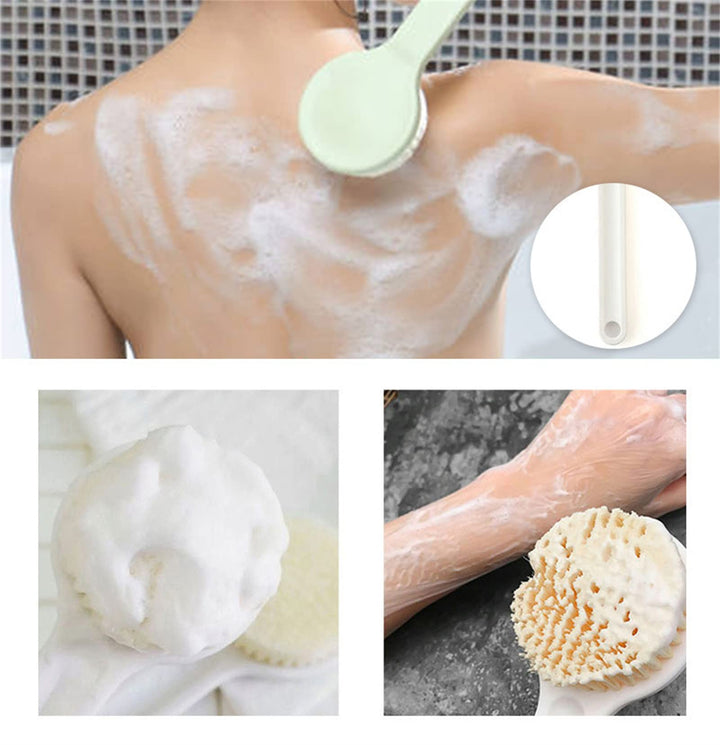 Bathroom Body Brush for Shower, Wet Shower Brush with Long Non-Slip Handle, Back Scrubber Body Scrubber Exfoliator, Softer Bristles, Beige, 1 Pcs