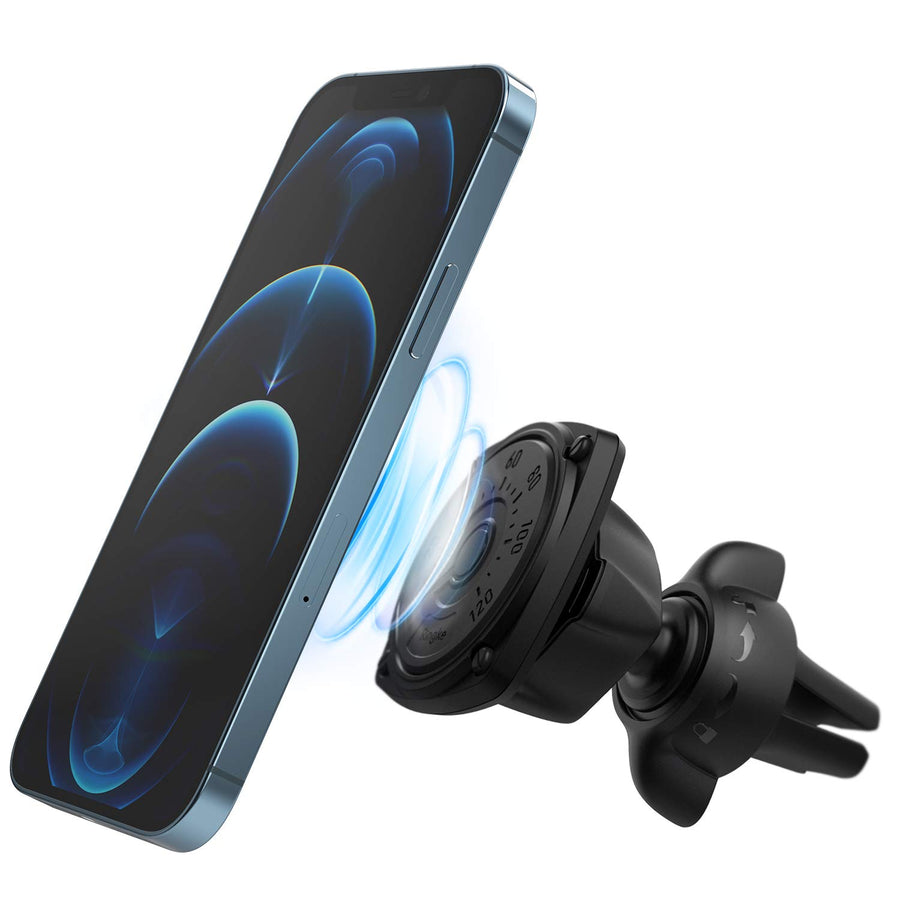 Power Clip Air Vent Car Phone Holder Mount Double Knob Space Saving Technology Premium Magnet Universal Dashboard Stand 2 in 1 Package