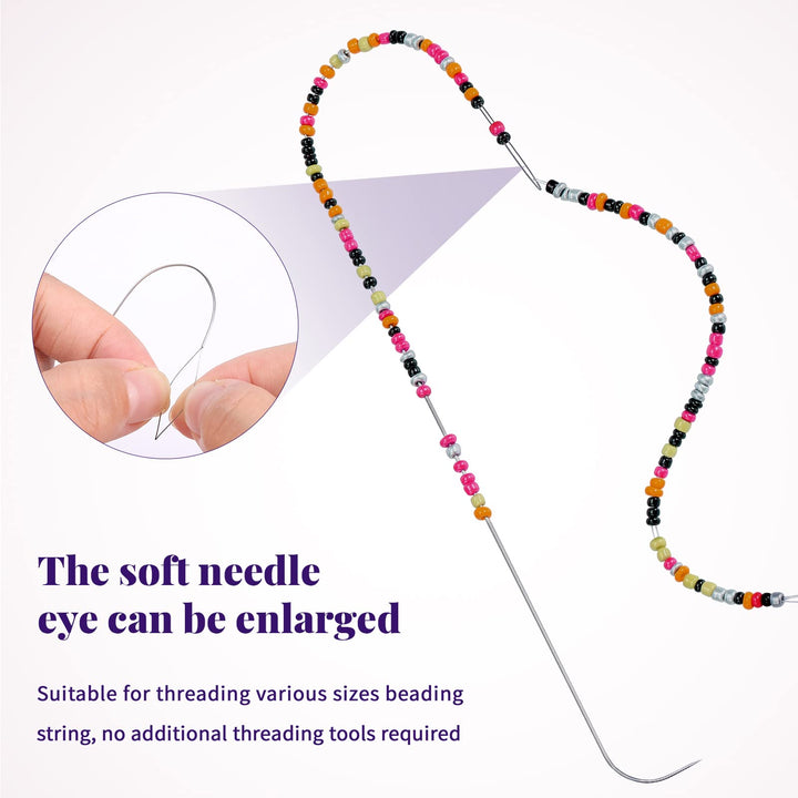 4 PCS Large Eye Bead Spinner Needles with Handle, 5.3 Inch Curved Needles for Bead Spinner, Curved Beading Needles for Beading Jewelry Making (Patent Pending)