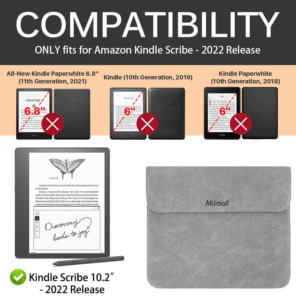Compatible for Kindle Scribe 2022 Case Cover, Premium Leather Sleeve Cover Protective Leather Pouch Protective Bag Cover Cases for Kindle Scribe 10.2 (2022 Release)(Grey)