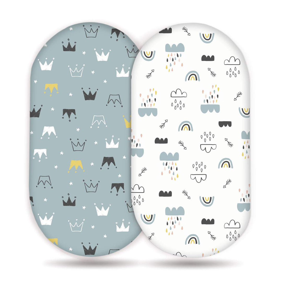 Stretchy Ultra Soft Bassinet Sheet Set 2 Pack, Universal Cradle Sheet for Rectangle, Oval, or Hourglass Bassinet Pad/Mattress, Crown and Cloud Bassinet Sheets for Baby Girl and Boy