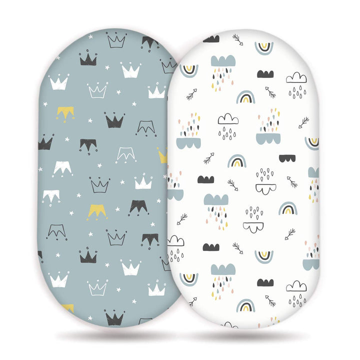 Stretchy Ultra Soft Bassinet Sheet Set 2 Pack, Universal Cradle Sheet for Rectangle, Oval, or Hourglass Bassinet Pad/Mattress, Crown and Cloud Bassinet Sheets for Baby Girl and Boy