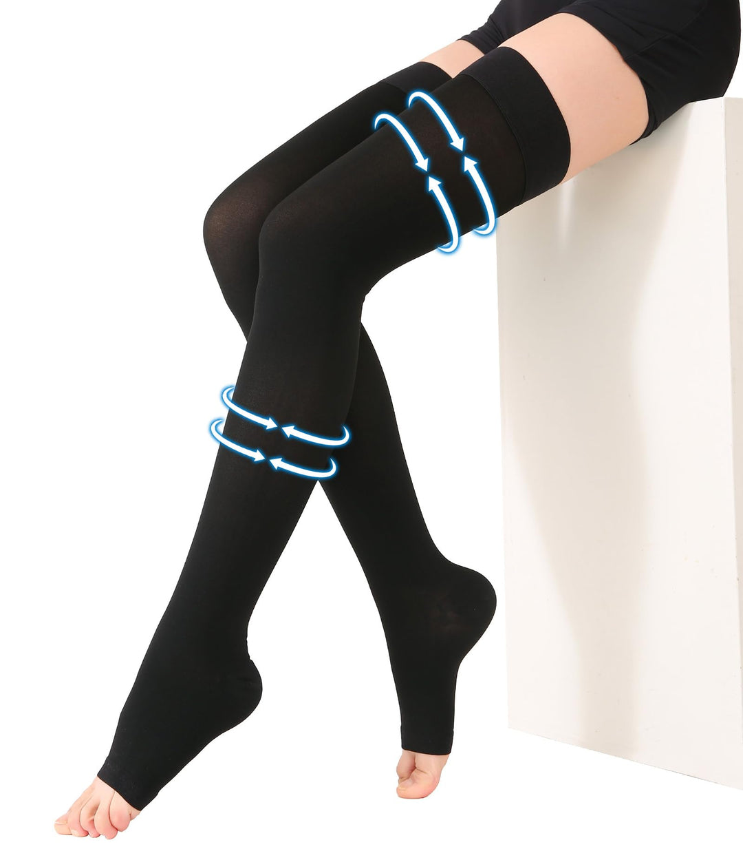 Thigh High Compression Stockings Toeless - Unisex, Opaq