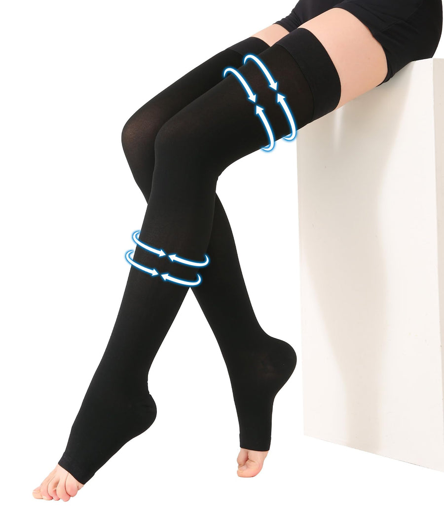 Thigh High Compression Stockings Toeless - Unisex, Opaq