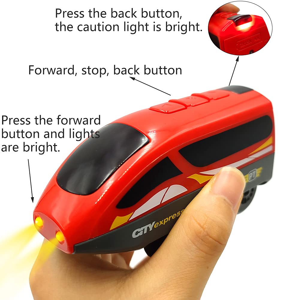Battery Operated Trains For Wooden Train Track Set Locomotive With Light For Toddlers 3 4 5 Year Old Boys Red High Speed Magnetic Couplings With Passengers(Without Battery)