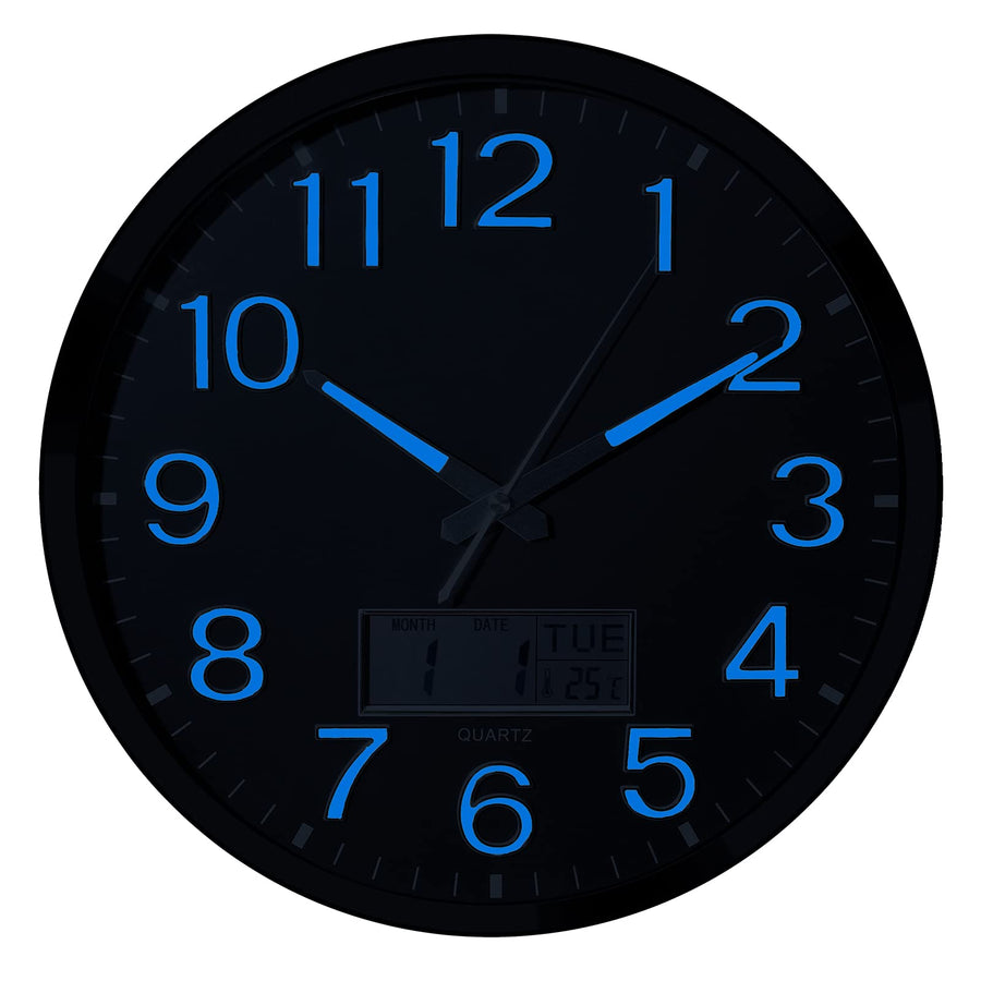 Plumeet Night Light 14’’ Large Bedroom Wall Clocks with