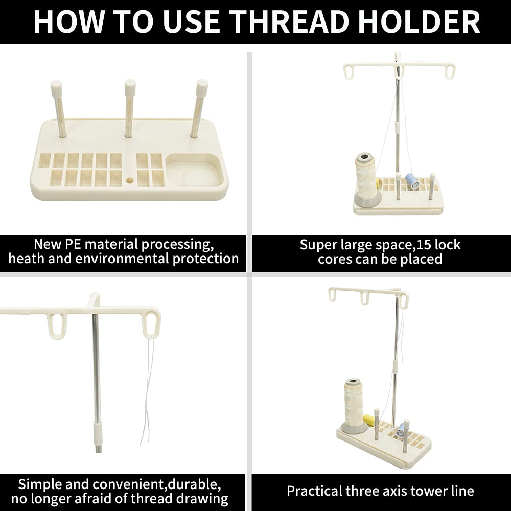 2 Pack Thread Holders,Thread Organizer for Embroidery and Sewing Machines,Thread Rack for 3 Spools of Thread, Embroidery Thread Spool Holder Suitable for Beginners, Adults, White-Pink