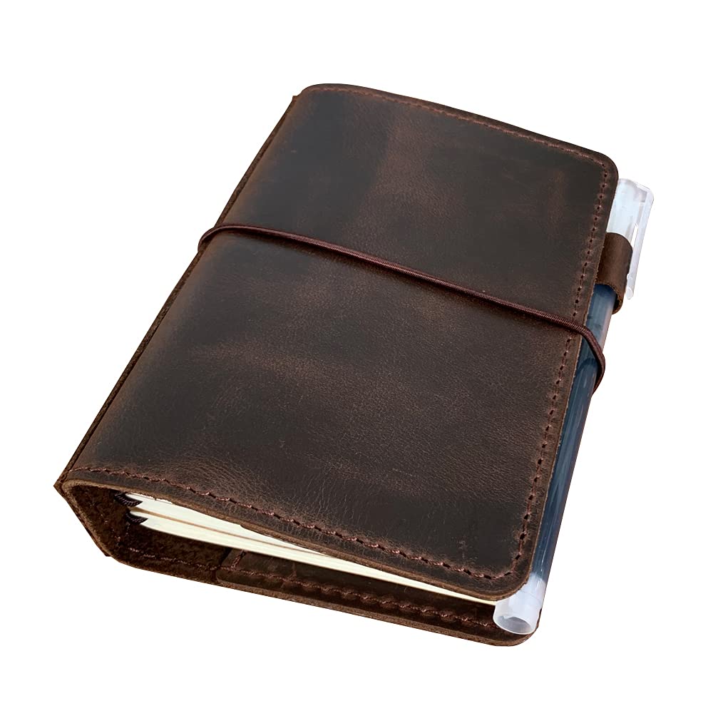 Travelers Notebook Cover with Inner Pockets, Card Slots and Pen Holder, Passport Size, Dark Brown