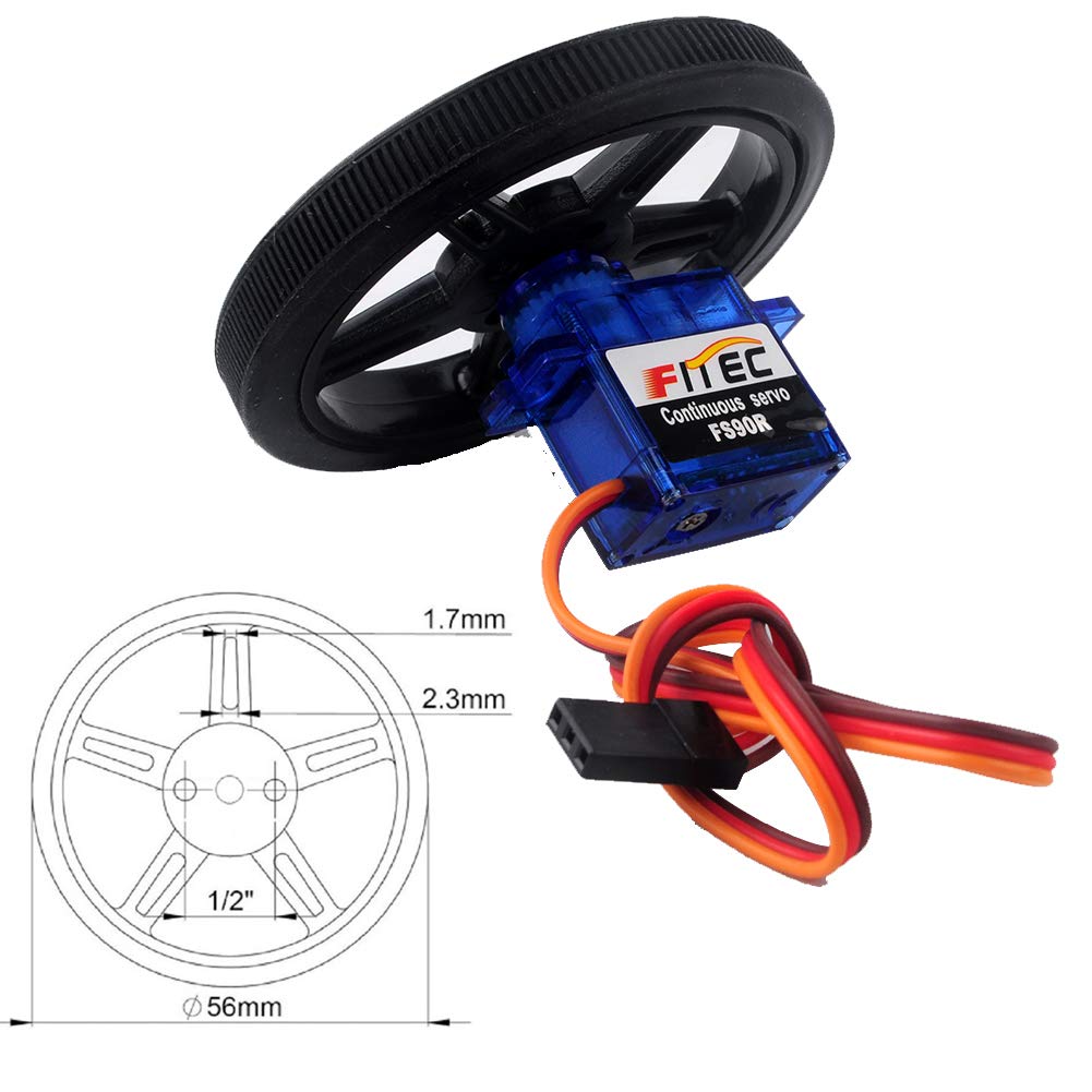 Feetech FS90R Micro Continuous Rotation Servo Analog Motor 360 Degree + RC Tire Wheel for Arduino Microbit Smart Car Robot (Pack of 2)
