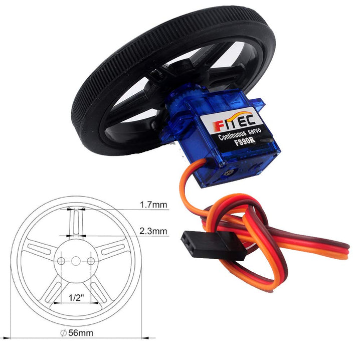 Feetech FS90R Micro Continuous Rotation Servo Analog Motor 360 Degree + RC Tire Wheel for Arduino Microbit Smart Car Robot (Pack of 2)