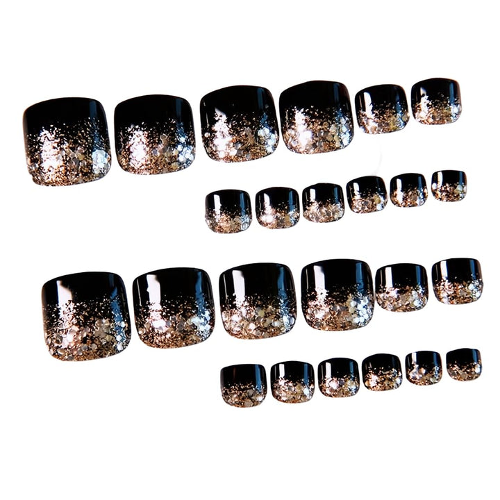 Gold: 24Pcs False Toe Nail For Women And Girls Glitter Decorated Full Cover Press On Fake Toenails With Glue