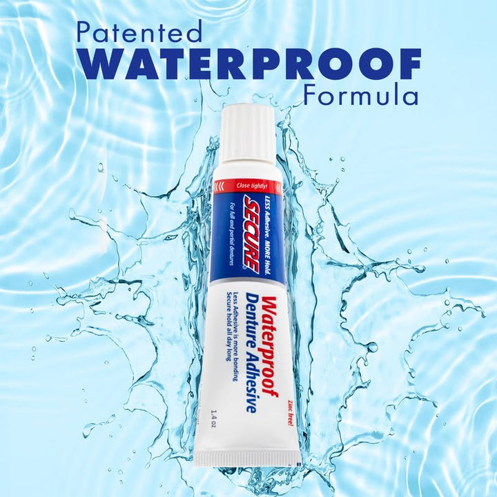 Waterproof Denture Adhesive - Zinc Free - Extra Strong Hold For Upper, Lower or Partials - 1.4 oz