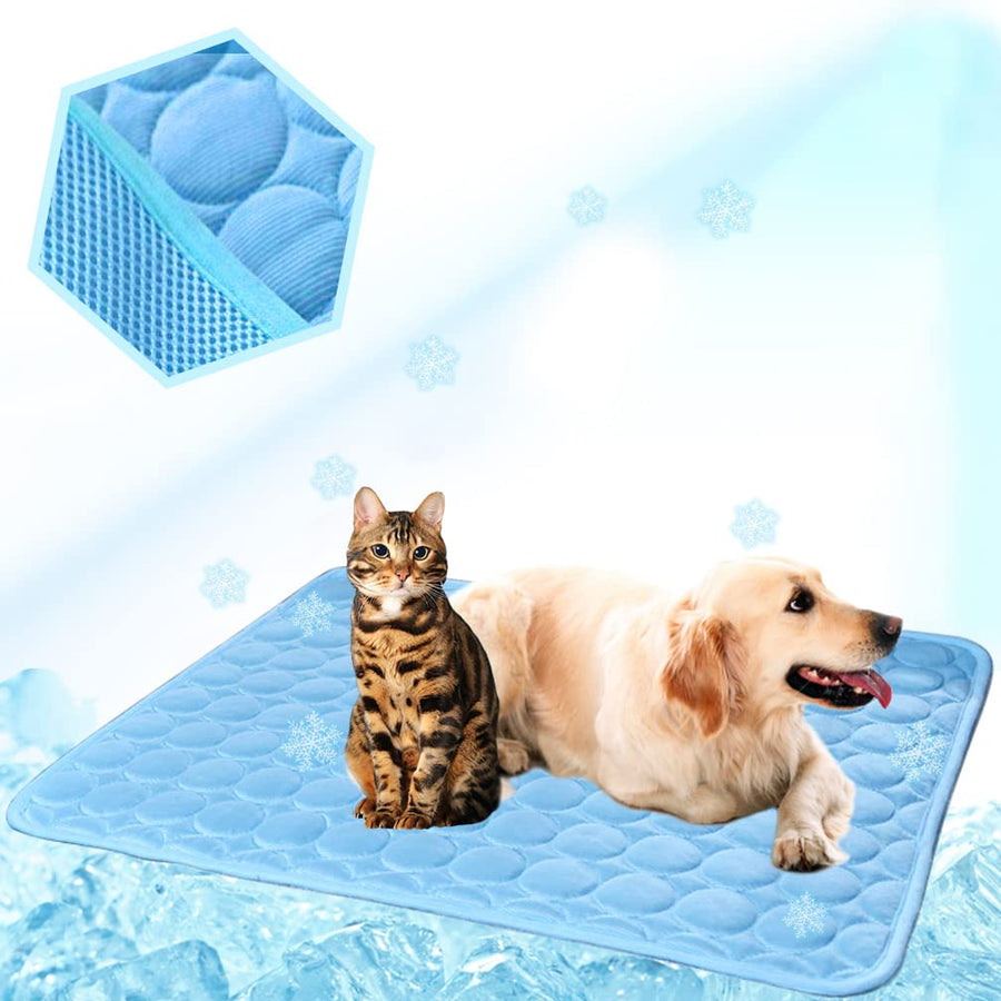 Washable Dog Cooling Mat Ice Silk Pet Self Cooling Pad Blanket for Indoor & Outdoor Car Seats (Blue, 40x28 in)