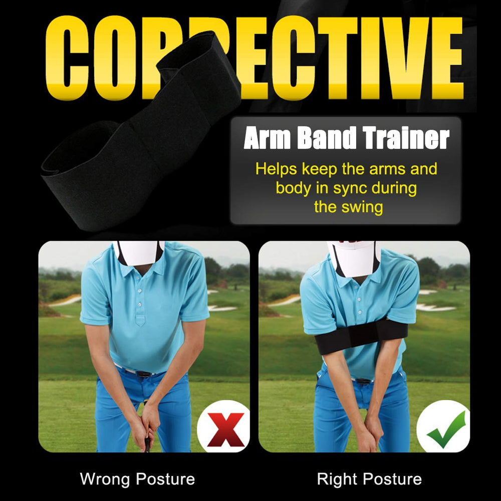 Golf Swing Training Aids Combo- Arm Band, Elbow Correction, Wrist Hinge Trainer, Wrist Brace Band, Leg Rod Corrector, Improve Your Golf Game to The Next Level