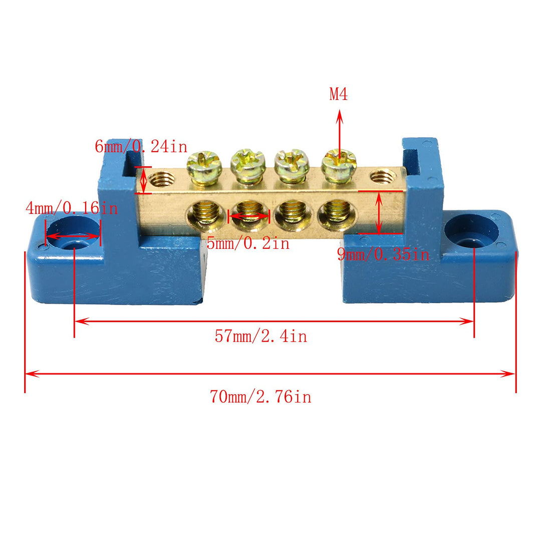 2pcs Terminal Bus Bar 4 Positions Terminal Block Brass Wire Screw Terminal Grounding Strip Bus Bar Block
