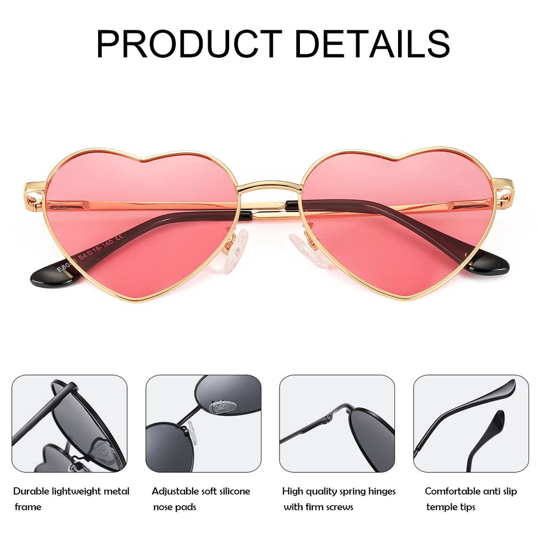 Polarized Heart Sunglasses for Women Fashion Lovely Style Metal Frame UV400 Protection Lens (Gold/Pink)