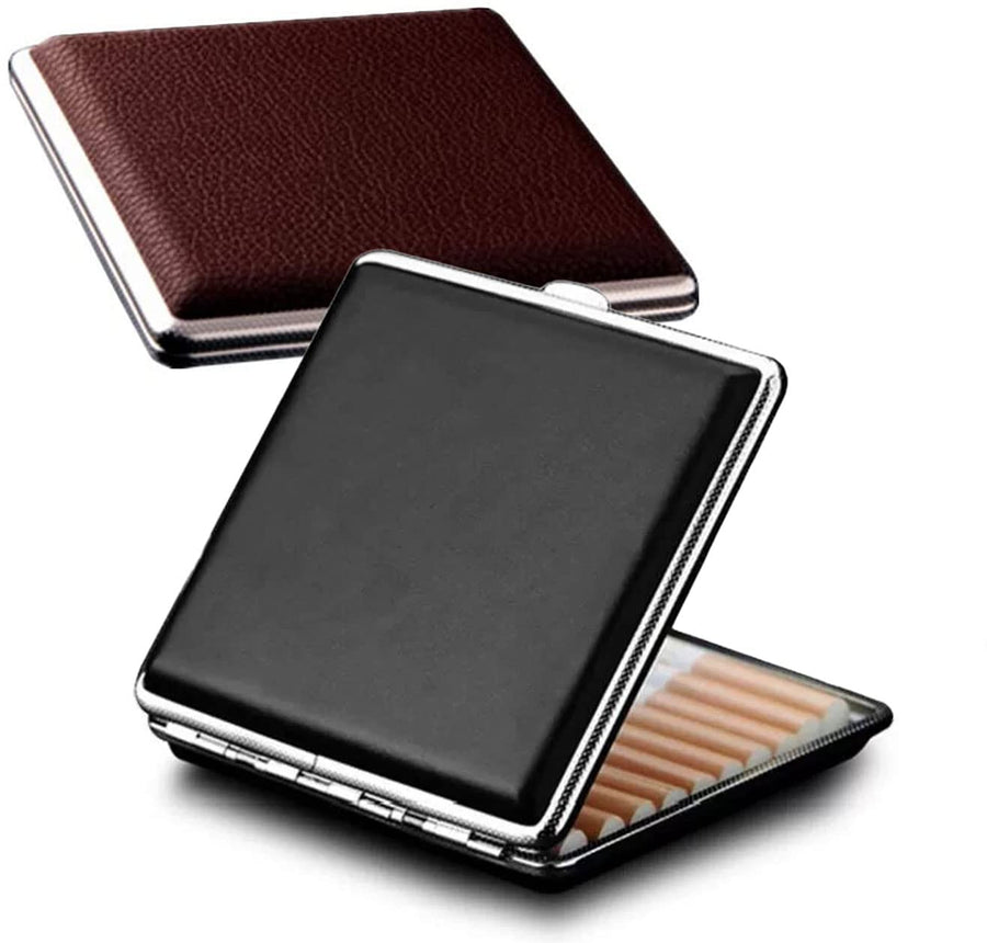 tlhaoa Cigarette Case Stylish Leather Surface Metal Box