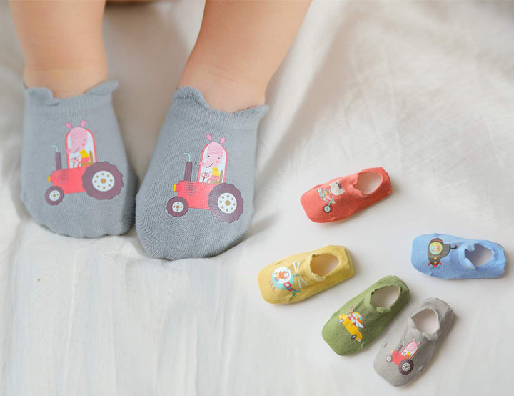 Toddler Anti Slip Non Skid No Show Socks Low Cut With Grips for Kids Boys Girls Size (3T-4T, Multicolor)