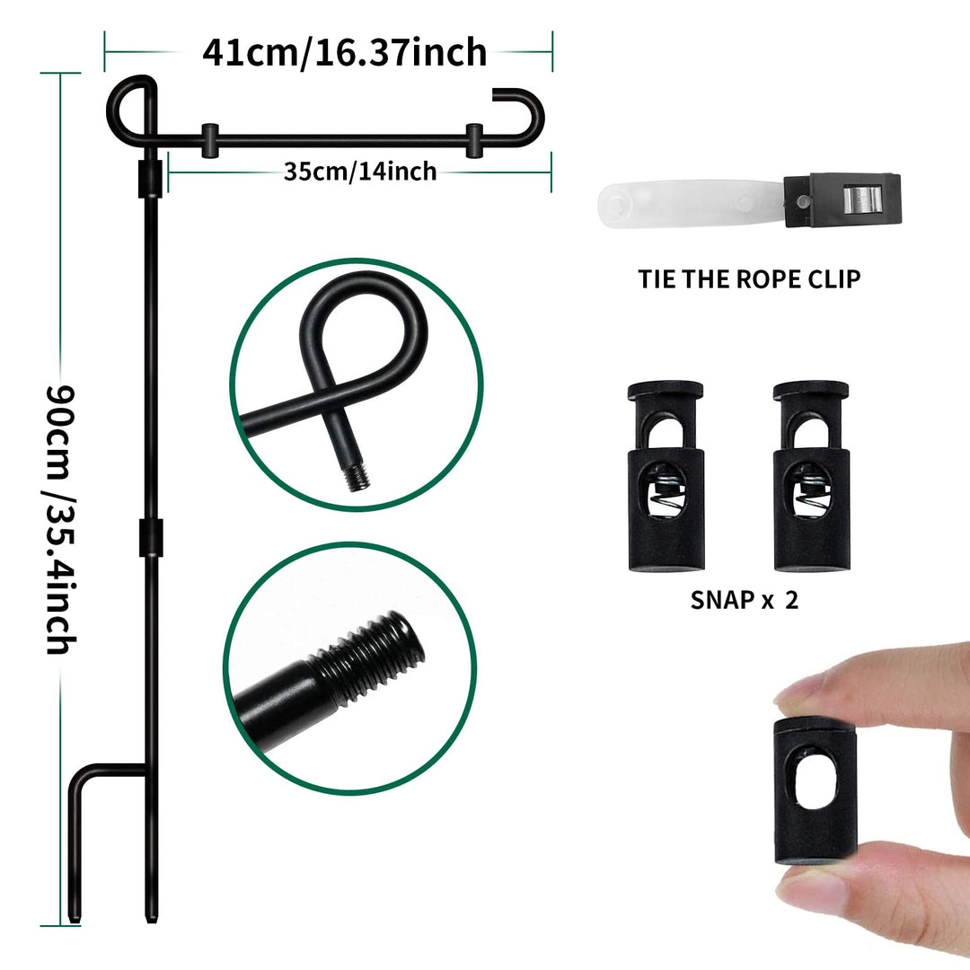 Garden Flag Stand, Premium Yard Flag Pole Holder (35.4&#39;&#39;×16.4&#39;&#39;) Metal Powder-Coated Weather-Proof Paint With One Tiger Clip And Two Spring Stoppers Without Flag, Black
