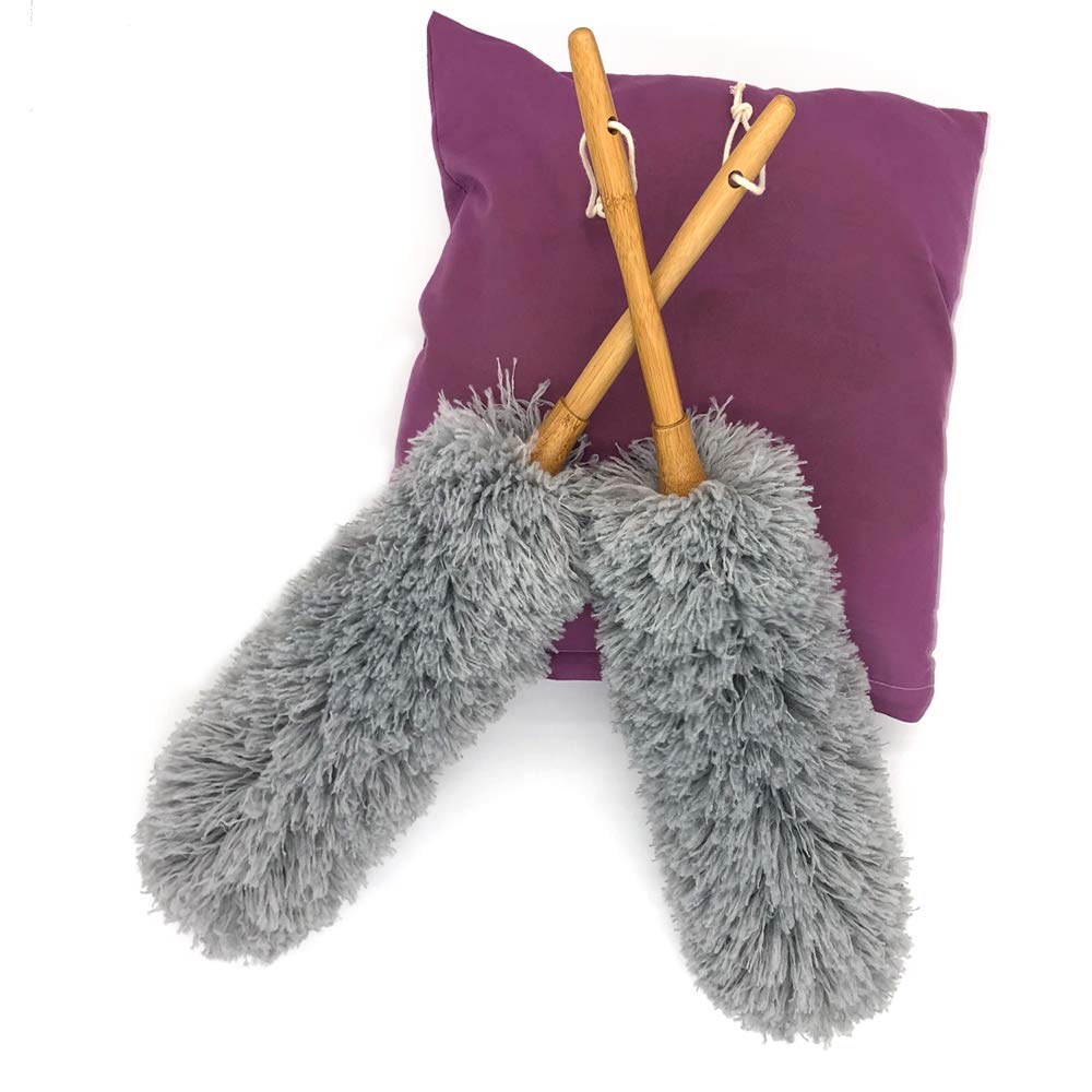 Microfiber Duster with Solid Bamboo Handle Bendable Hea