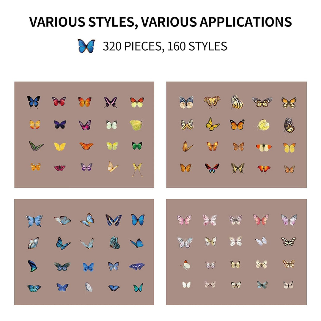 320 PCS Butterfly Stickers Dragonfly Insects Stickers 8 Set - PET Transparent Waterproof Decorative Decals for Scrapbook DIY Crafts Album Bullet Journal Planner Water Bottles Phone Cases Laptops