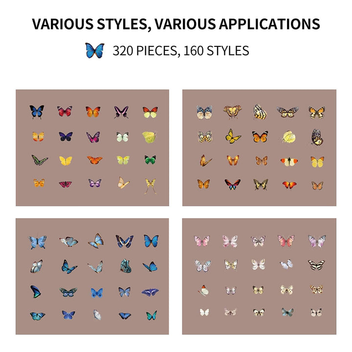 320 PCS Butterfly Stickers Dragonfly Insects Stickers 8 Set - PET Transparent Waterproof Decorative Decals for Scrapbook DIY Crafts Album Bullet Journal Planner Water Bottles Phone Cases Laptops