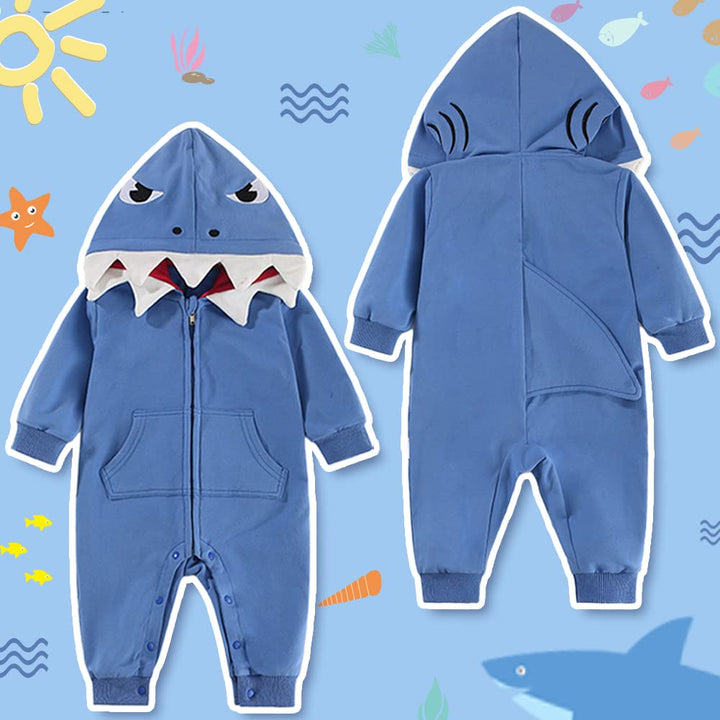 Shark Baby Onesie Cotton 3D Cartoon Romper Cute Jumpsuit Hooded Outwear for Toddler Baby Boys Girls 3-24M