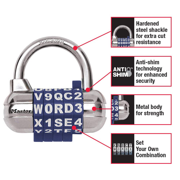 Padlock, Set Your Own WORD Combination Lock, 2-1/2 in. Wide, Black, 1534DBLK