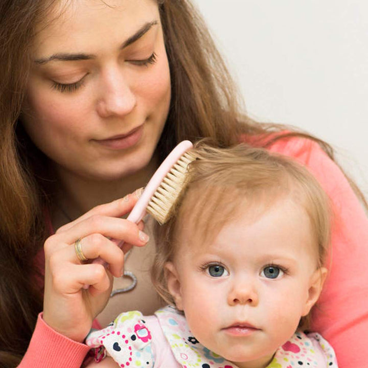Baby Hair Brush for Newborns & Toddlers | Natural Soft Goat Bristles | Ideal for Cradle Cap | Perfect Baby Registry Gift (Light Pink)
