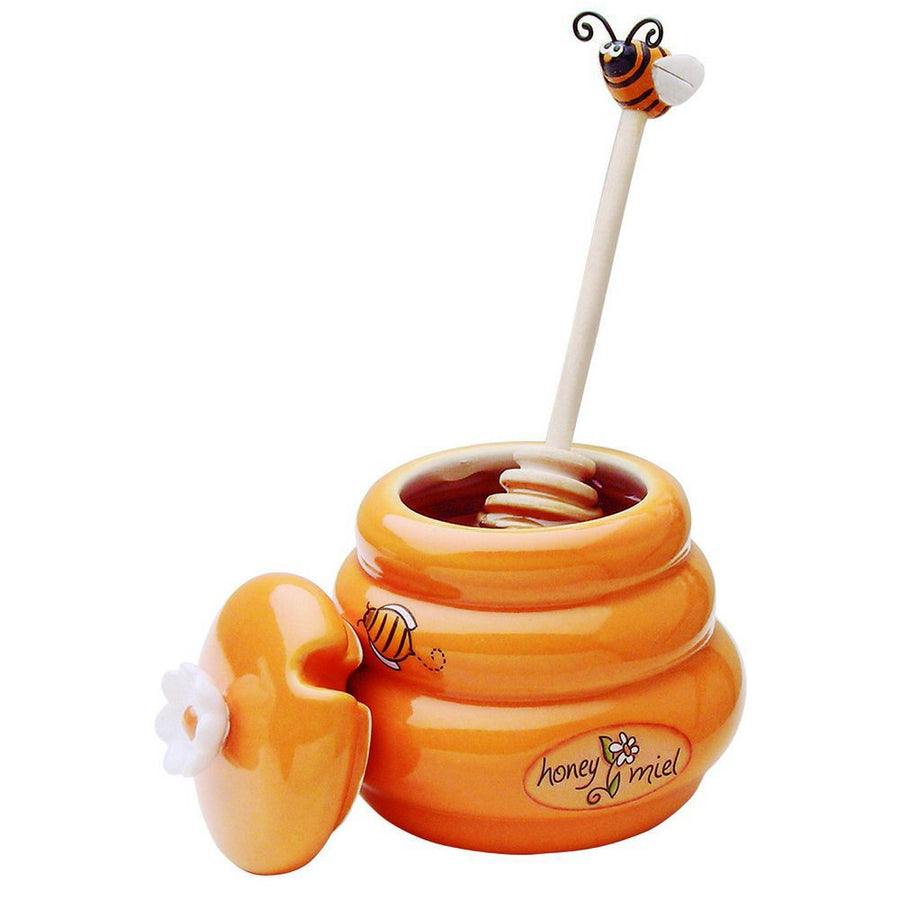 Ceramic Beehive Honey Pot and Wooden Dipper, Mini