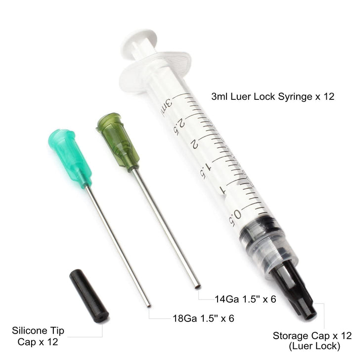 Syringe Blunt Tip Needles Caps Refilling and Measuring Liquids, Adhesives, Oil or Glue Applicator (3ml)