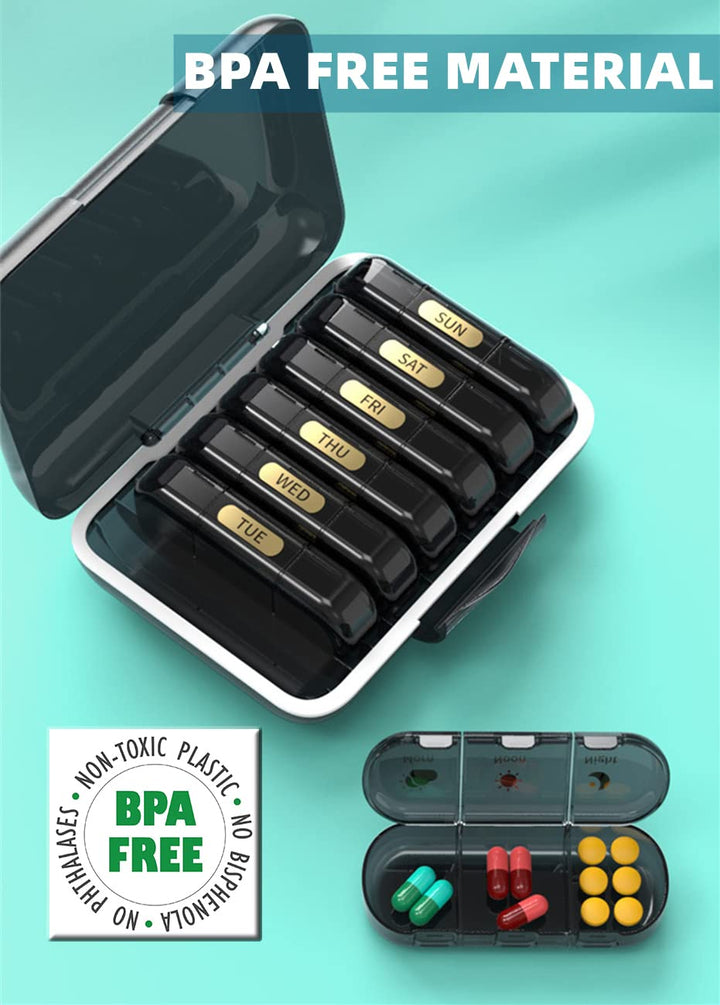Fascino Selection Pill Organizer 3 Times a Day Weekly Pill Organize Large Travel Pill Box 7 Days Medicine Organizer Solid Pill Case Pill Box Organizer Container
