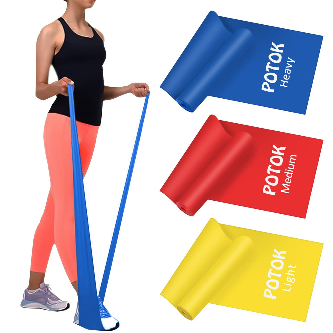 POTOK Resistance Bands Set, 3 Pack Latex Exercise Bands with Different Strengths,Elastic Bands for Upper &amp; Lower Body &amp; Core Exercise, Physical Therapy, Lower Pilates, Home Workouts, Rehab