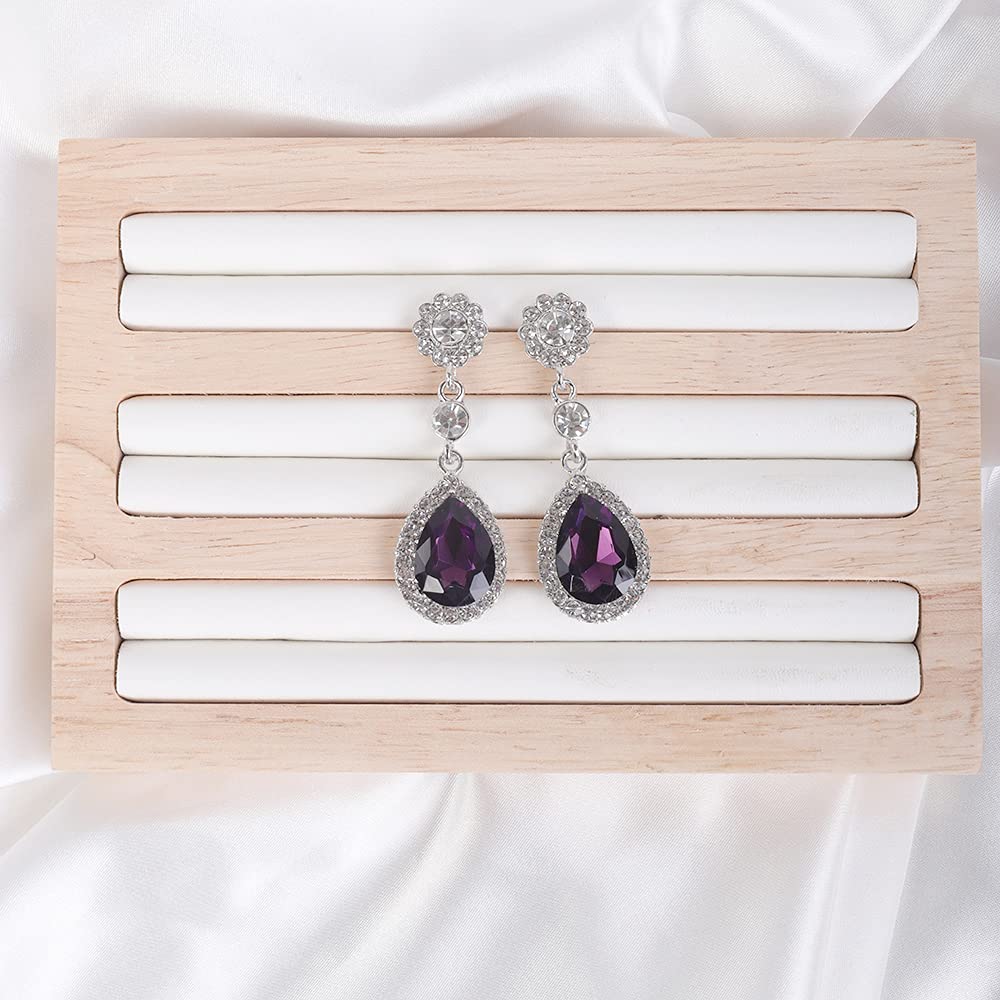 Vintage Style Teardrop Crystal Rhinestones Earrings Dangling for Women Brides Elegant Earrings for Wedding, Brides and Bridesmaids (Purple)