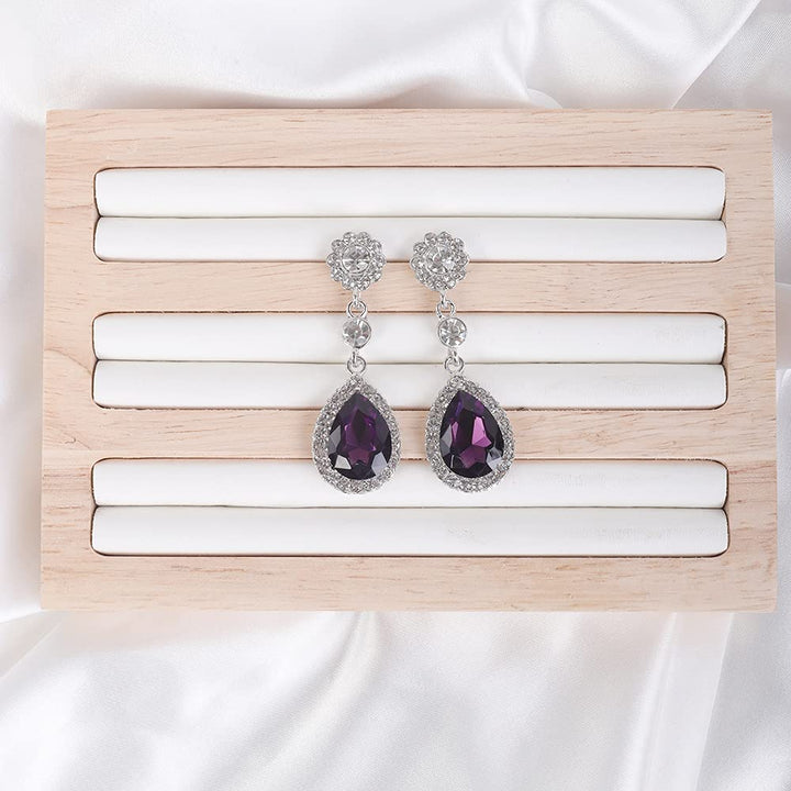 Vintage Style Teardrop Crystal Rhinestones Earrings Dangling for Women Brides Elegant Earrings for Wedding, Brides and Bridesmaids (Purple)