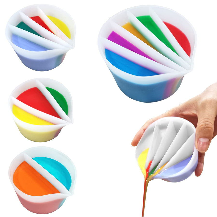 Split Cup for Paint Pouring, Fluid Art Split Cup Acrylic Paint Pour Split Cup Resin Pouring DIY Making Painting Tools Drawing Accessories Reusable Silicone Split Cup with Dividers