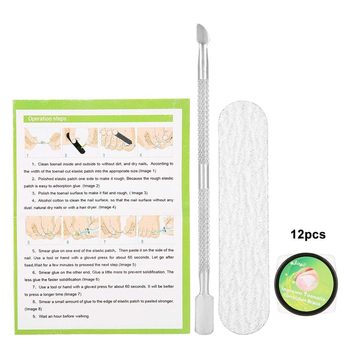Professional Ingrown Pincer Toenail Correction Sticker Pedicure Paronychia Recover Foot CareTool with Nail File and Cuticle Pusher(12Pcs Patches)