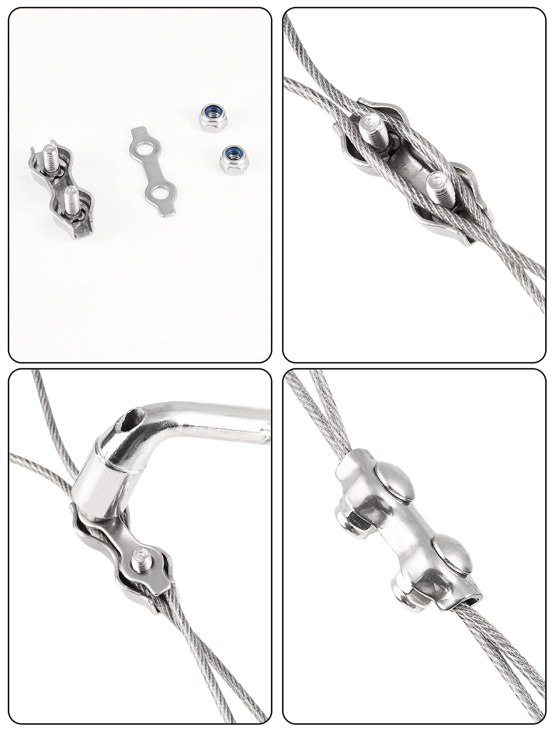 1/16 Wire Rope Clips Cable Clamp with Spanner,24pcs M2 Stainless Steel Wire Rope Clamps with Anti-Loosening Lock Nuts,U Bolt Cable Fastener for 1/16 Cable Wire Rope Securing