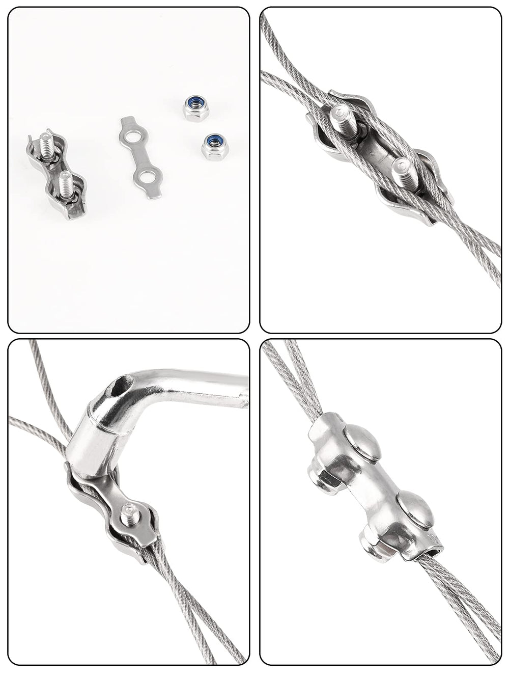 24pcs 1/16 Cable Clamps M2 Duplex Wire Rope Clips,304 Stainless Steel Rope Clamps with Anti-Loosening Lock Nuts,1/16 Wire Rope Fasteners Clamps for Hanging Wire,Garden Wire,Fence Wire