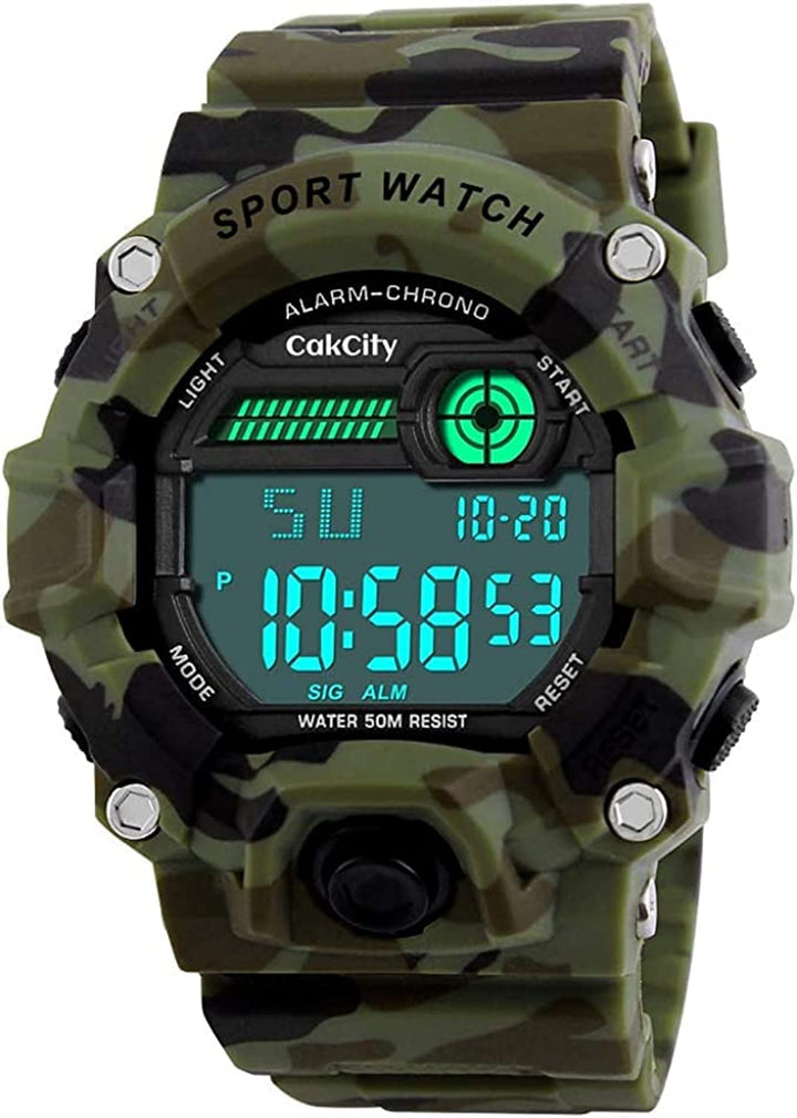 Boys Camouflage LED Sport Watch,Waterproof Digital Electronic Casual Military Wrist Kids Sports Watch with Silicone Band Luminous Alarm Stopwatch Watches