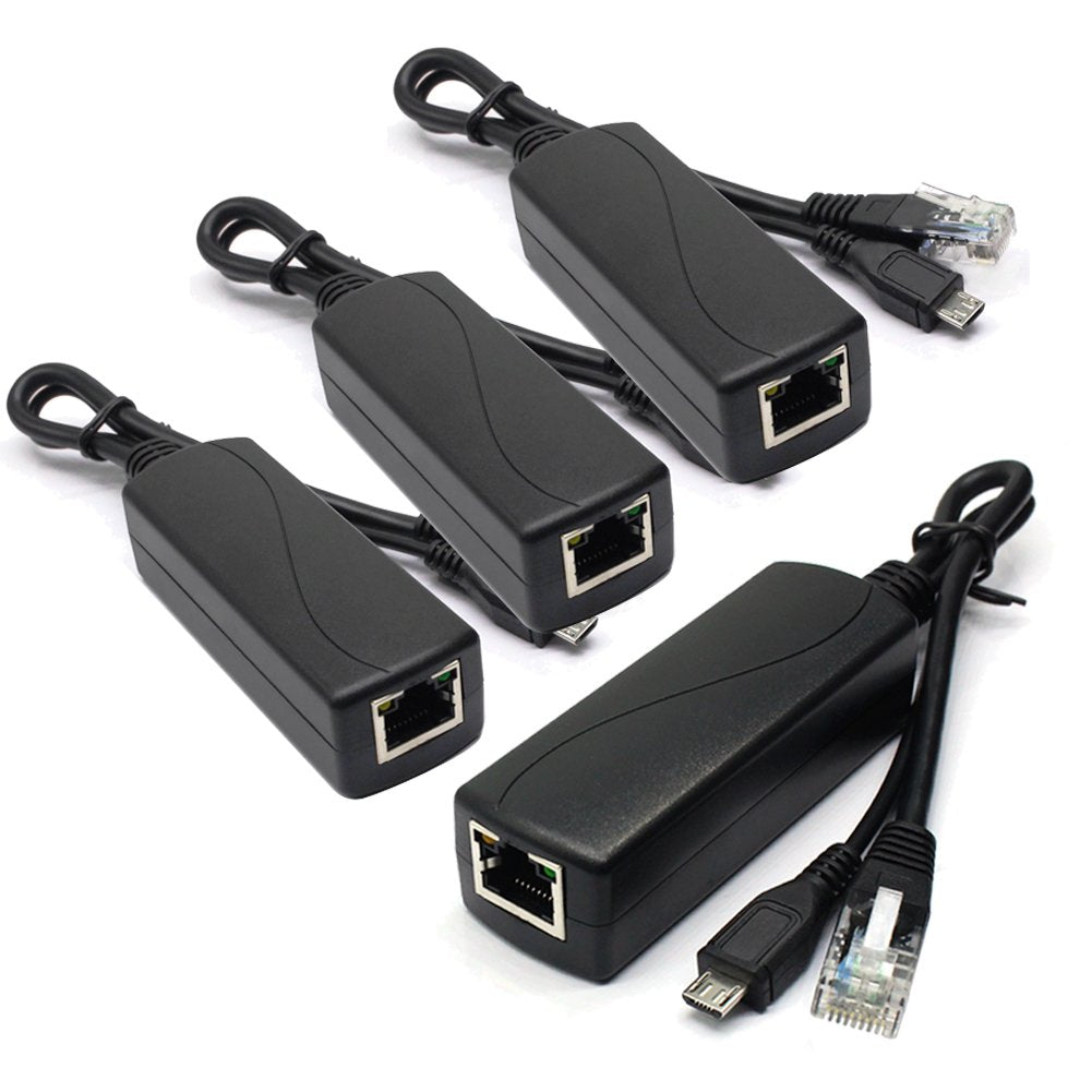 4-Pack Active 5V 2.4A PoE Splitter Adapter IEEE 802.3af Compliant Micro USB 48V to 5V/2.4A, for Tablets, Dropcam or Raspberry Pi, IPC, IP Camera and More