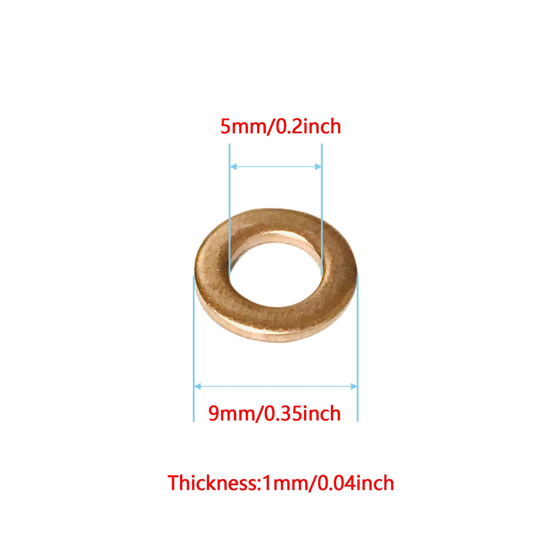 Copper Washer Assortment,100Pcs M5 Copper Metric Sealing Washers Kit,Flat Washers Assortment Set(5 x 9 x1.0mm)