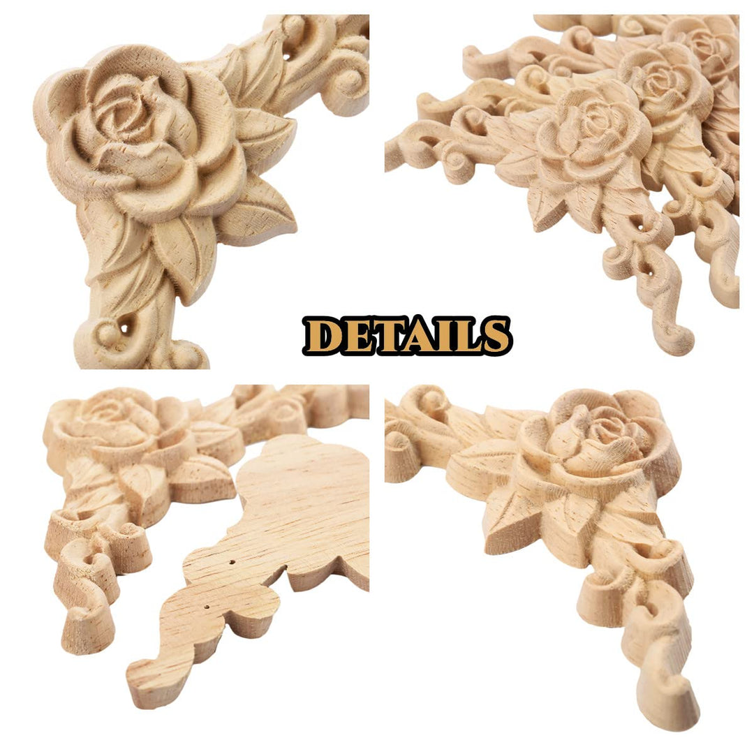 4Pcs Rose Carved Appliques Onlays Crafts Addition, 12x1