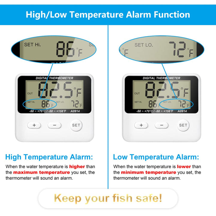 DaToo Aquarium Thermometer Digital Fish Tank Thermometer Accurate Water Terrarium Thermometer with High/Low Temperature Alarm