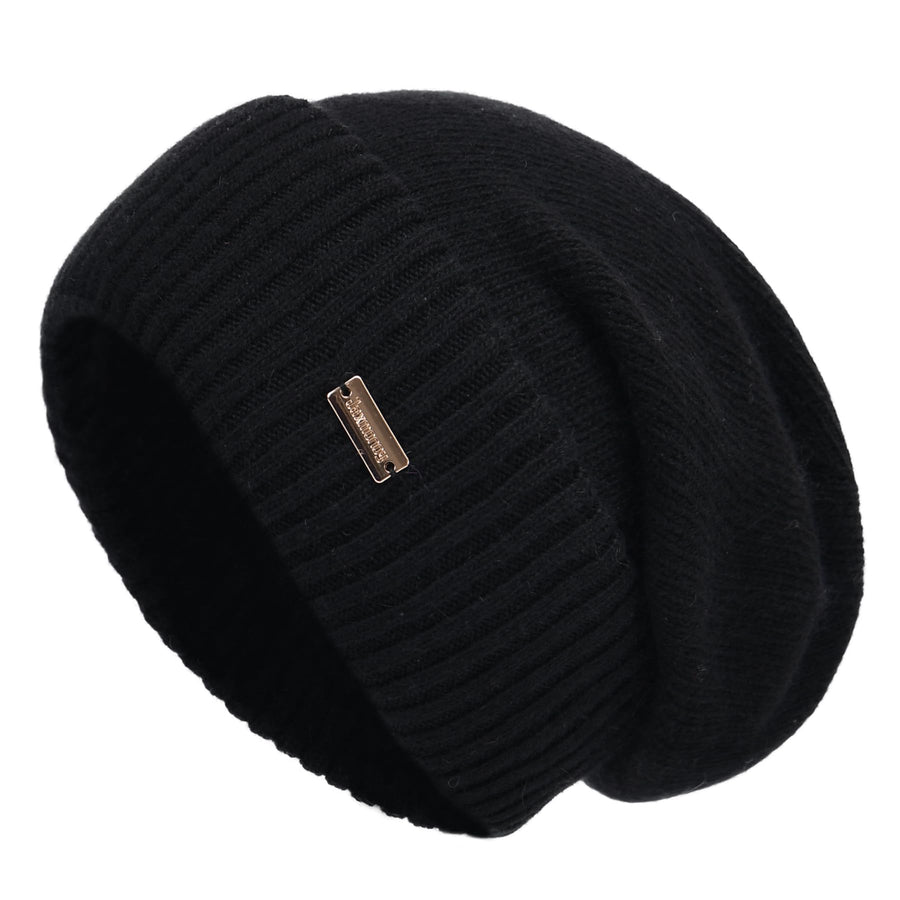 Cashmere Slouchy Beanies for Women Winter Lightweight Girls Wool Knit Hat Cuffed Soft Warm Slouch Beanie Cap - New Black