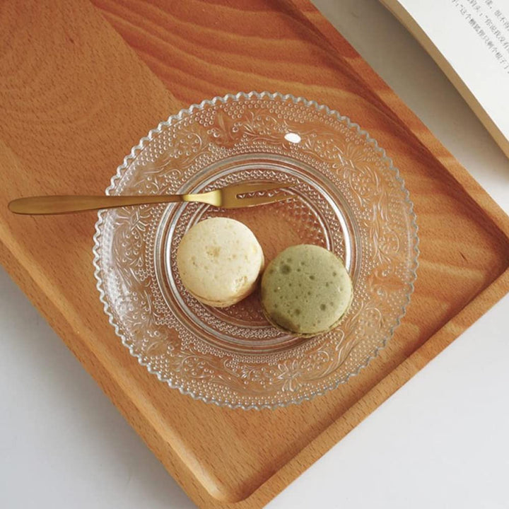 4pcs Clear Glass Snack Plate with Lace Trim, 6-Inch Dried Fruit Plate Dessert Plate for Home and KTV